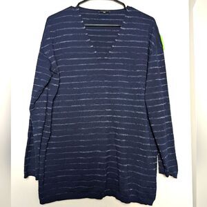 Lafayette 148 tunic sweater Navy metallic stripe v neck sz M